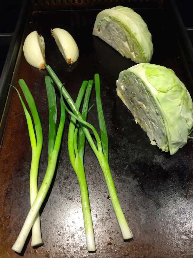 Onto a preheated griddle (or grill), set on medium high heat.