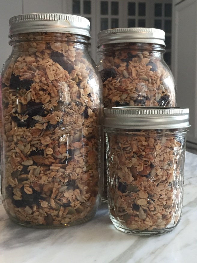 Granola in mason jars.