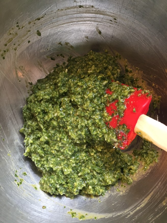 The parmesan and romano cheeses have been thoroughly incorporated.