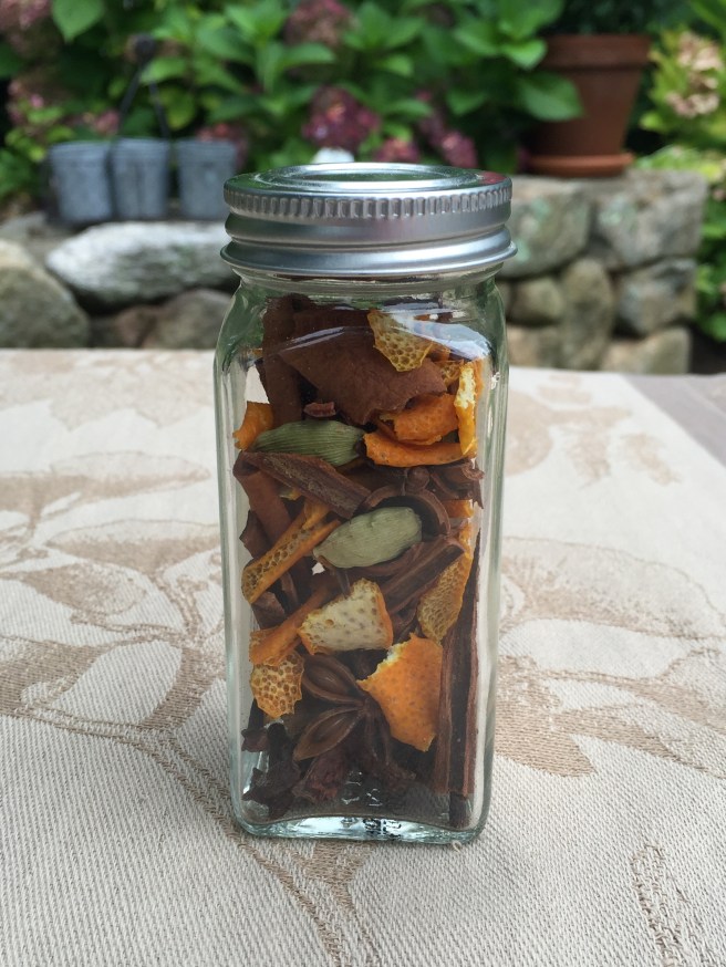 A jar of homemade mulling spices.