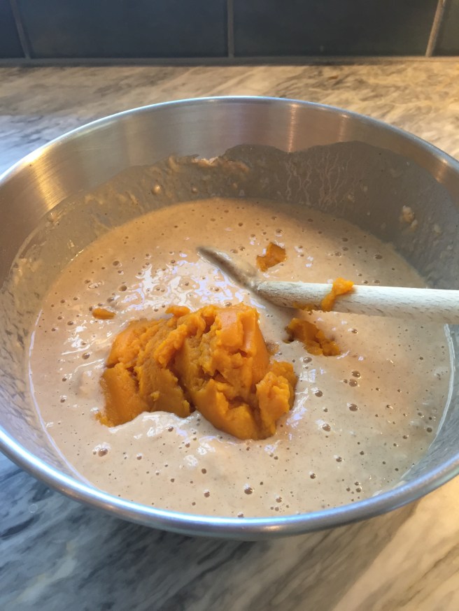 Stir the pumpkin purée into the batter.