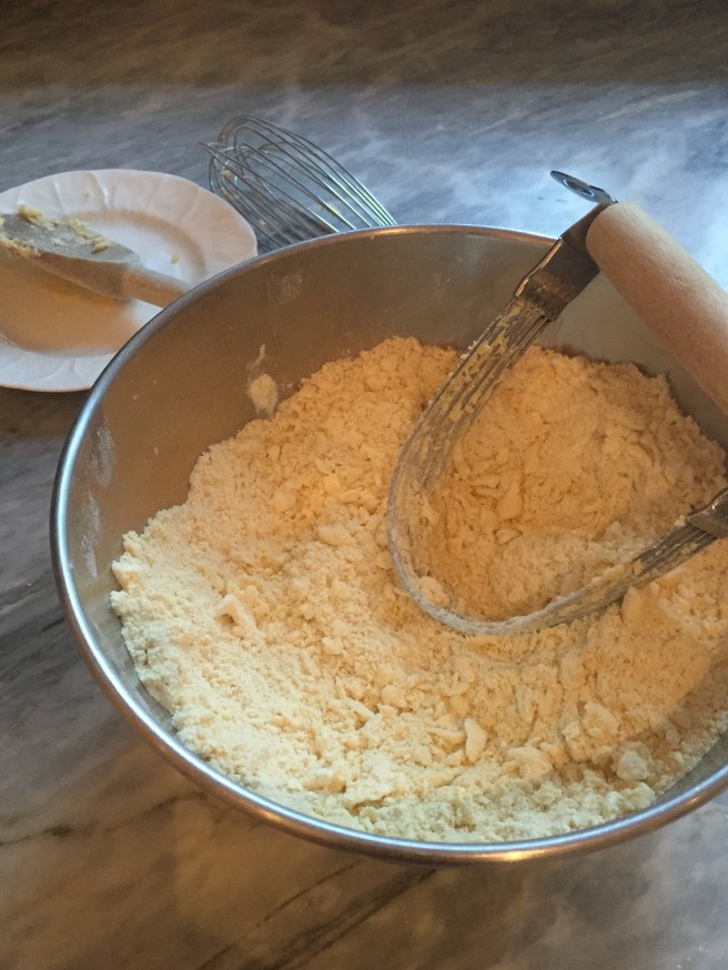 Pastry blender cuts butter into flour.