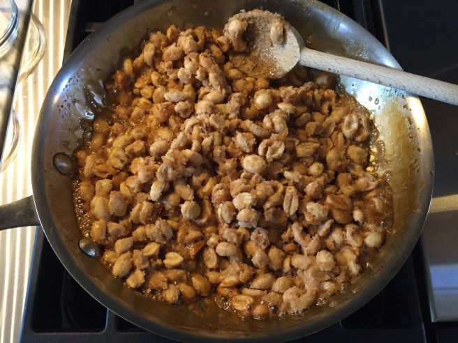 Crystallizing sugar on the stove top.