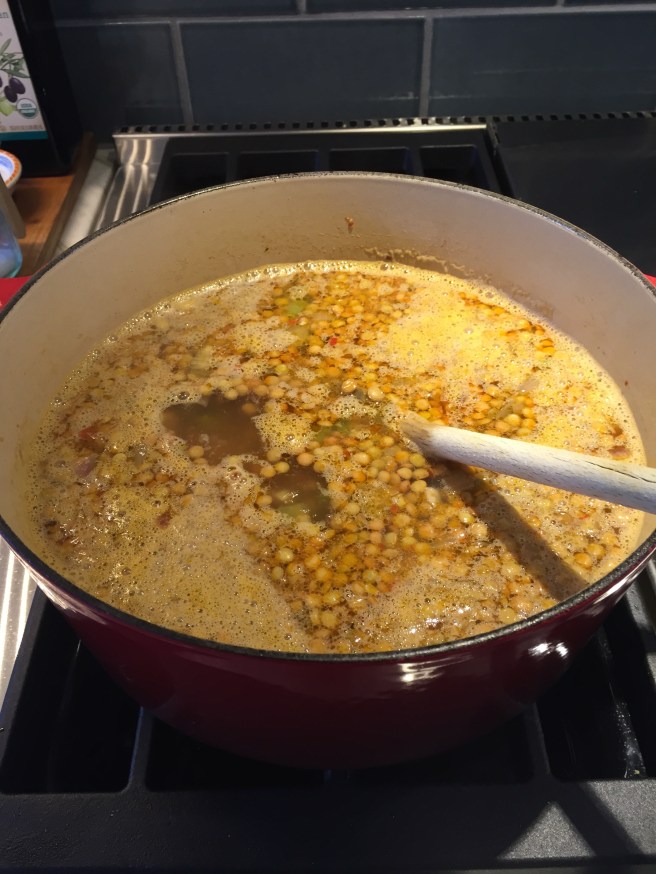 Simmering lentil soup
