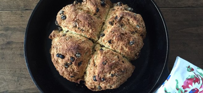 Irish Soda Bread in cast iron skillet