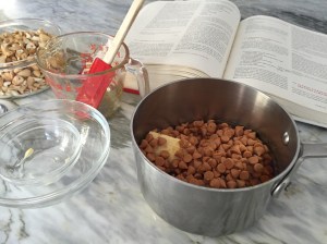 Ingredients to make butterscotch- butterscotch chips, butter, Lyle's Golden Syrup, water