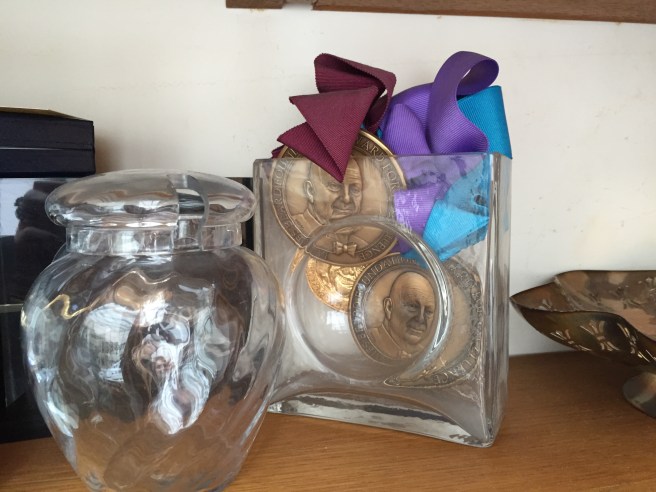 Patricia Wells' James Beard Award medals on display